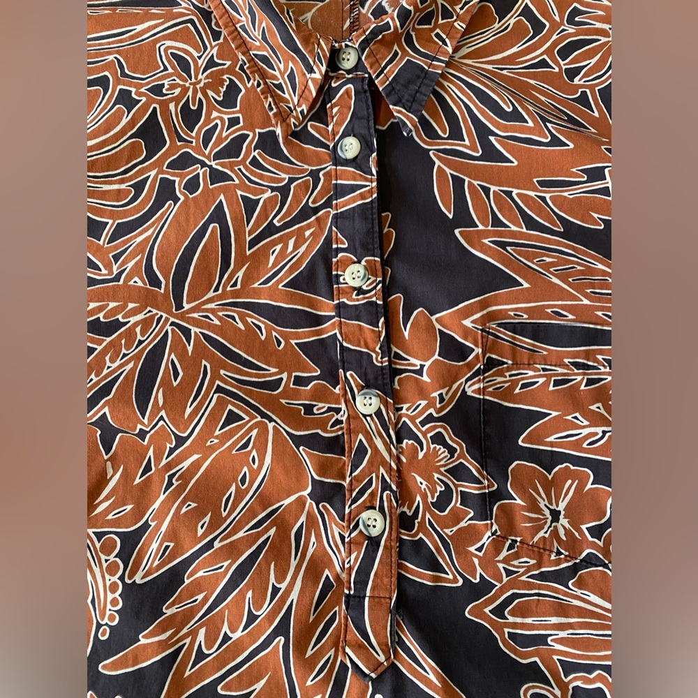 Vintage Go Barefoot Hawaiian Shirt Brick Red and Black 3 button pullover Size XL - Picture 5 of 11